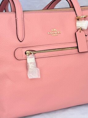 Coach Pink Pebbled Leather Tote - Gold Hardware